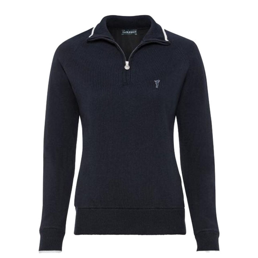 Vetements Golfino Polos | Pull-Over Avec Cachemire Et Fonction Coupe-Vent Navy Femme