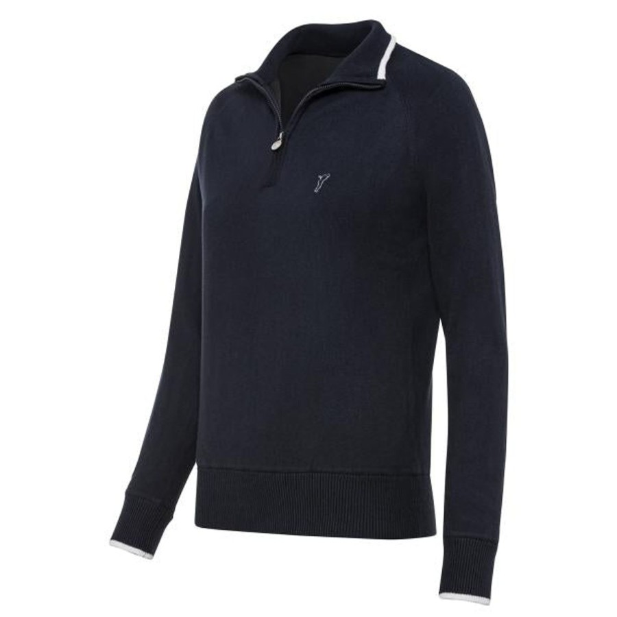 Vetements Golfino Polos | Pull-Over Avec Cachemire Et Fonction Coupe-Vent Navy Femme