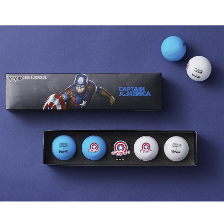 Balles Volvik Balles De Golf | Coffret 4 Balles Vivid Marvel Captain America