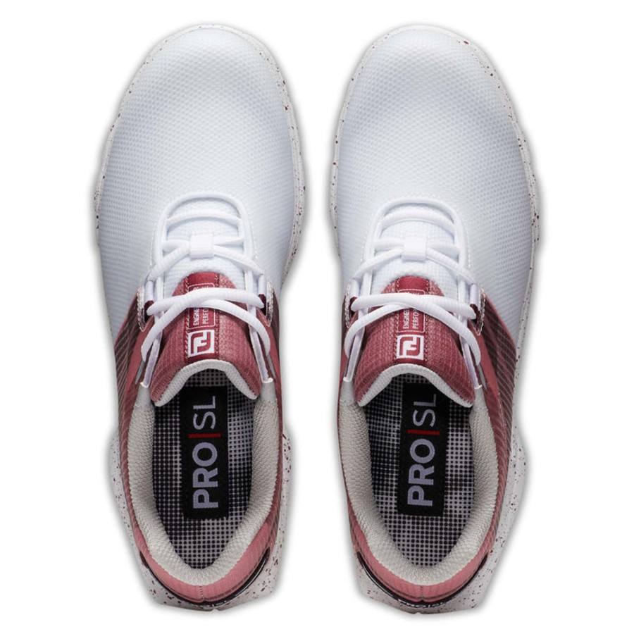 Chaussures FootJoy Chaussures De Golf Femme | Pro Sl Sport 98163 Blanc/Burgundy Femme