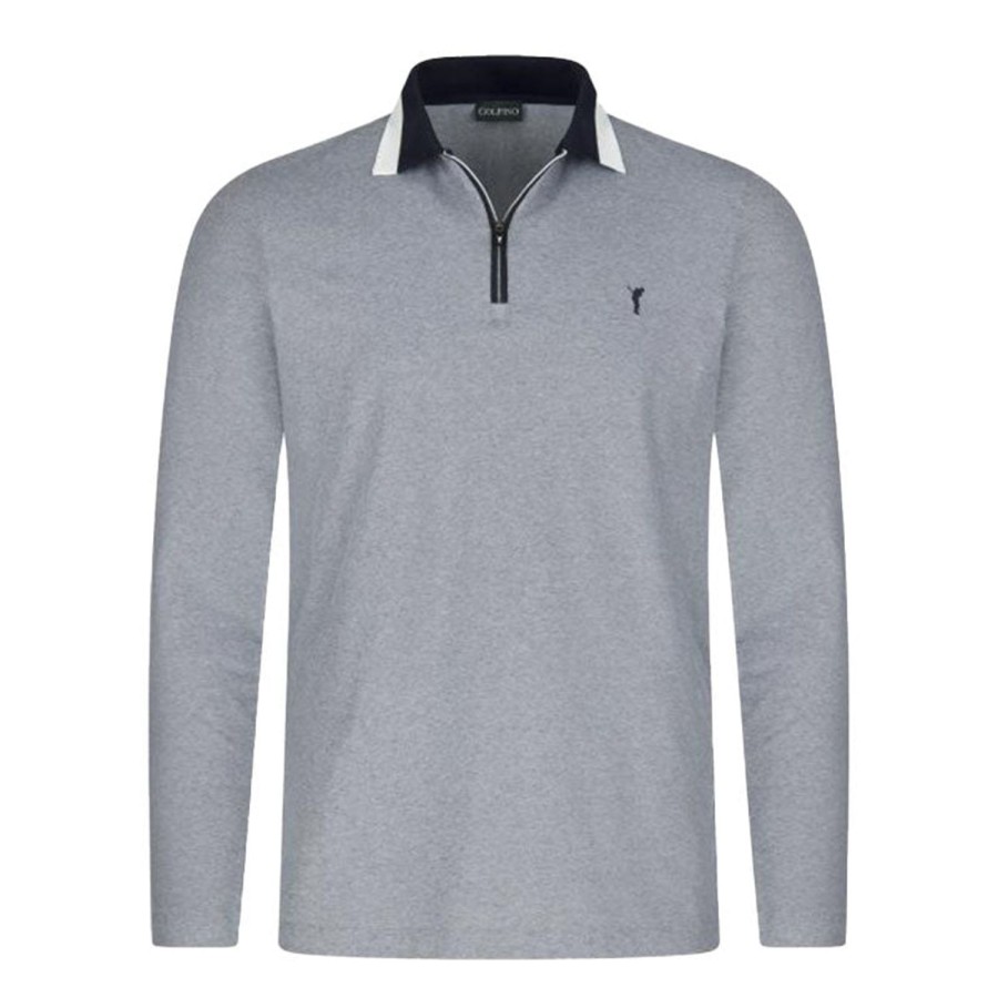 Vetements Golfino Polos | Polo De Golf Manches Longues Anti-Uv Digital Influence Navy Homme