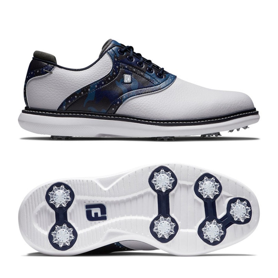 Chaussures FootJoy Chaussures De Golf Homme | Fj Tradition 57945 White/Navy/Multi Homme