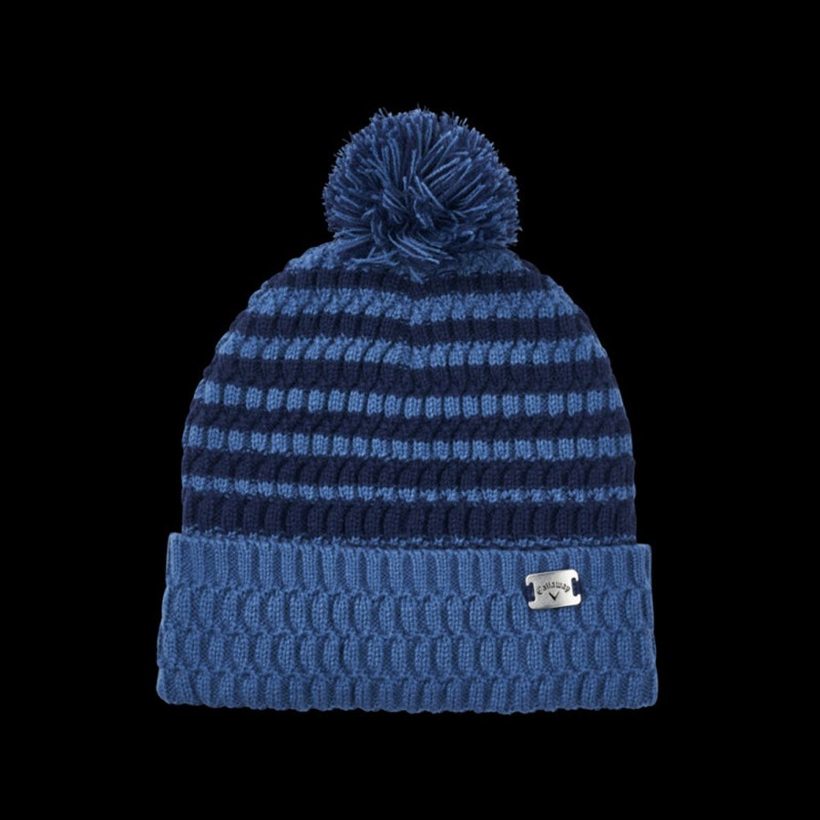 Vetements Callaway Golf Bonnets Et Echarpes | Bonnet Beanie Pompon Bleu Raye Mixte