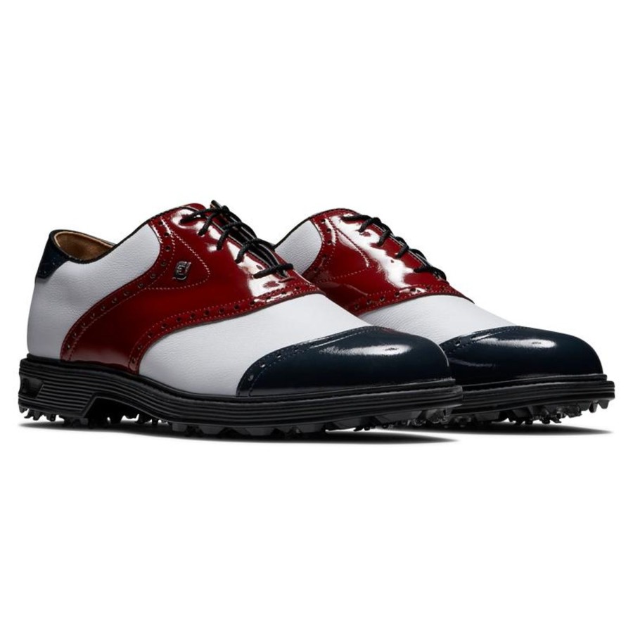 Chaussures FootJoy Chaussures De Golf Homme | Premiere Series Wilcox 54522 White/Navy/Wine Homme