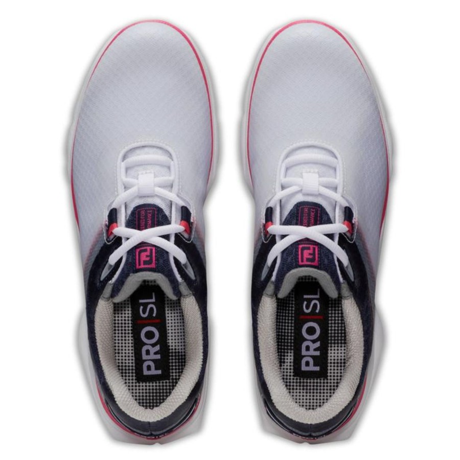 Chaussures FootJoy Chaussures De Golf Femme | Pro Sl Sport 98147 White/Navy/Pink Femme