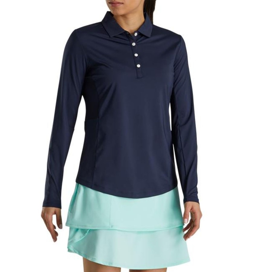 Vetements FootJoy Polos | Polo En Jersey Manches Longues Protection Solaire Navy Femme