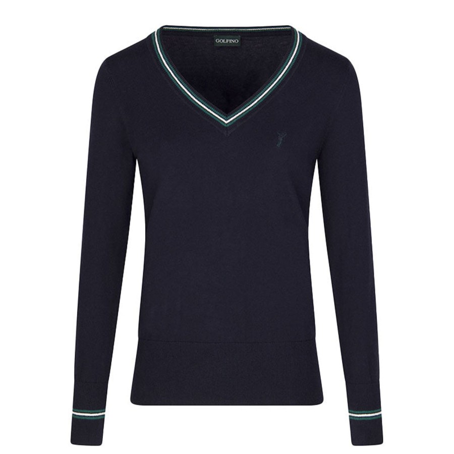 Vetements Golfino Pulls Et Sweats | Pull-Over A Col En V Avec Du Cachemire Navy Femme