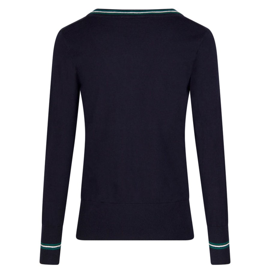 Vetements Golfino Pulls Et Sweats | Pull-Over A Col En V Avec Du Cachemire Navy Femme