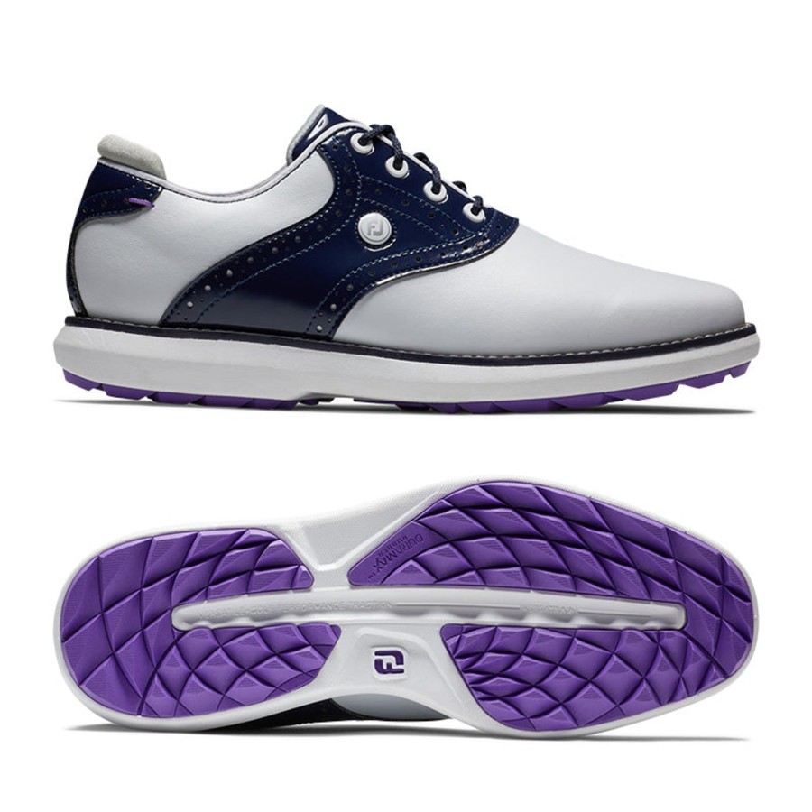 Chaussures FootJoy Chaussures De Golf Femme | Fj Tradition Spikeless 97926 Blanc/Marine Femme