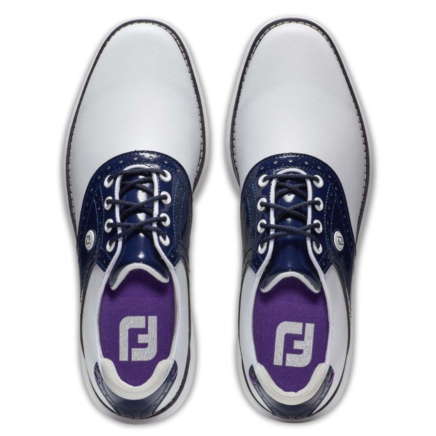 Chaussures FootJoy Chaussures De Golf Femme | Fj Tradition Spikeless 97926 Blanc/Marine Femme