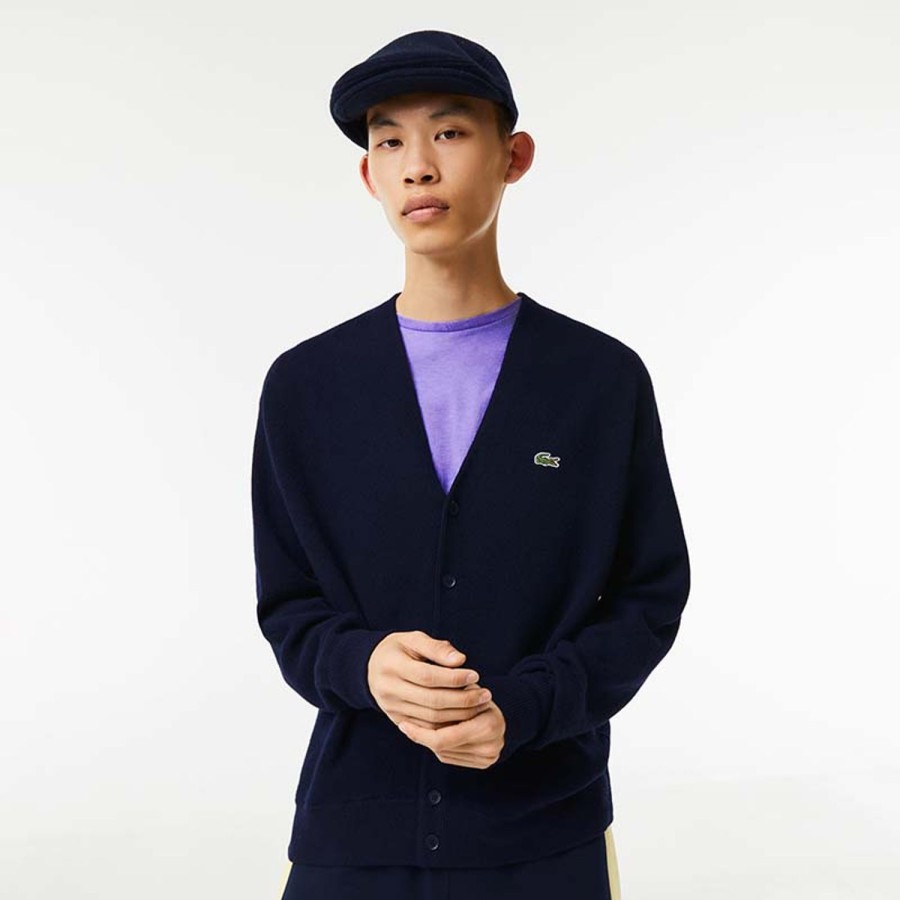 Vetements Lacoste Pulls Et Sweats | Cardigan En Laine Ah3 Marine Homme