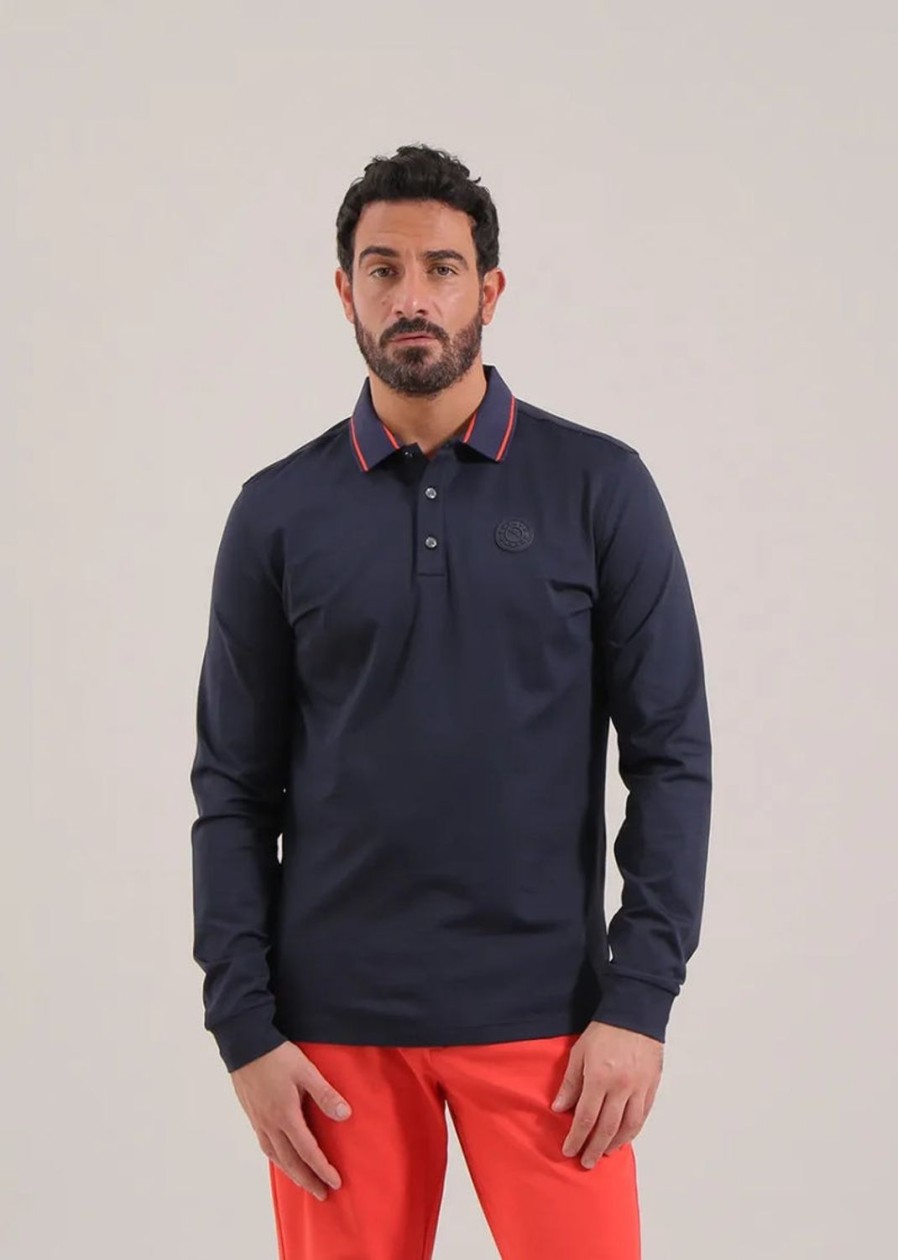 Vetements Chervo Polos | Polo Manches Longues Annuncio Blue Homme