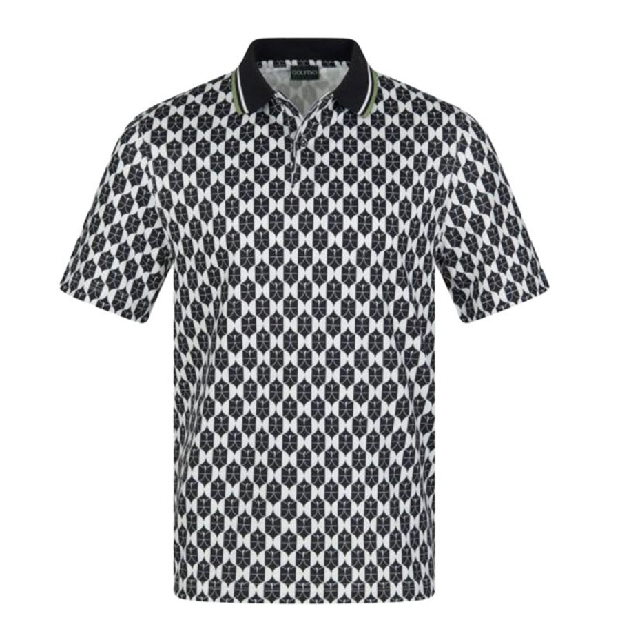 Vetements Golfino Polos | Polo De Golf Stretch Avec Motif All-Over Imprime Black Homme