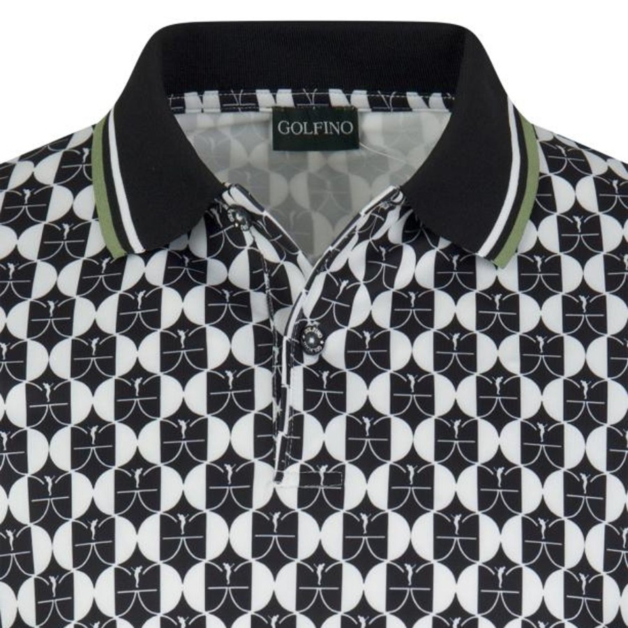 Vetements Golfino Polos | Polo De Golf Stretch Avec Motif All-Over Imprime Black Homme