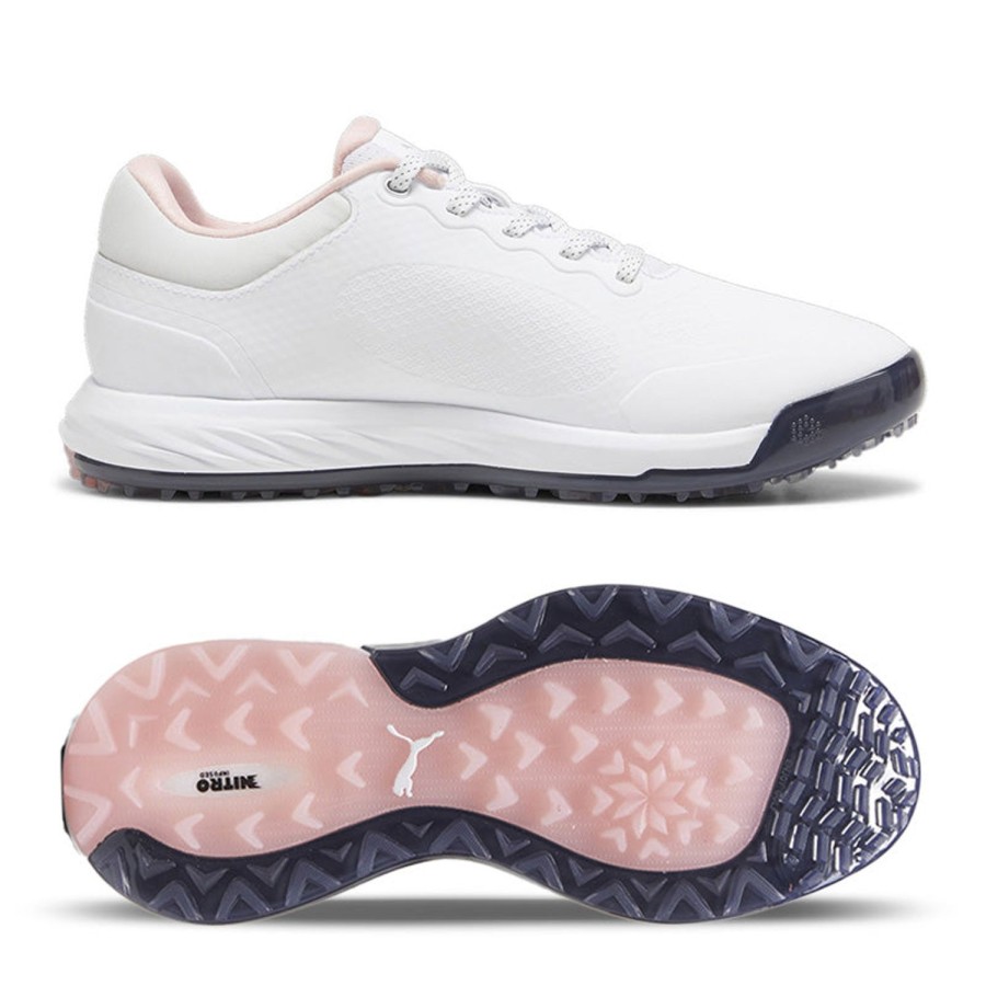 Chaussures Puma Chaussures De Golf Femme | Alphacat White Deep Navy-Peach Smoothie Femme