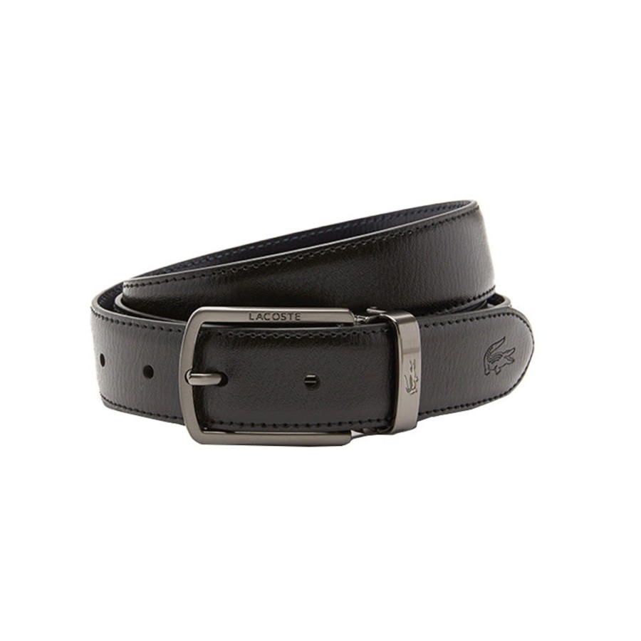 Vetements Lacoste Ceintures | Ceinture En Cuir Noir Marine Homme