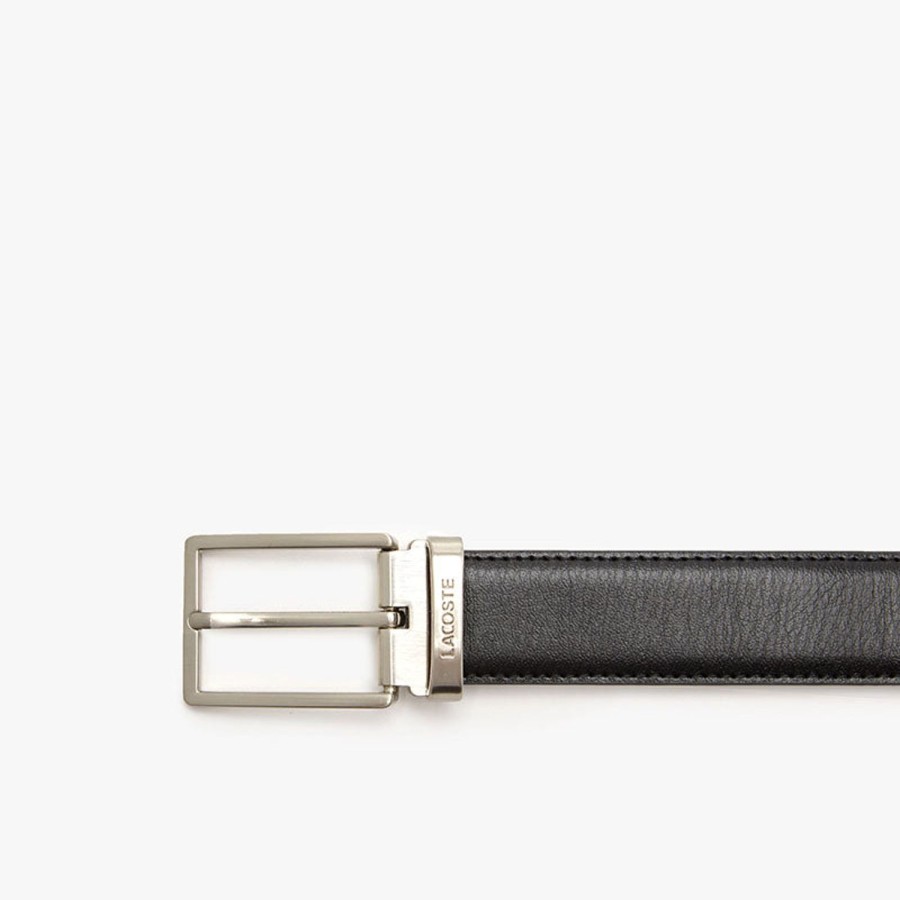 Vetements Lacoste Ceintures | Ceinture En Cuir Noir Marine Homme