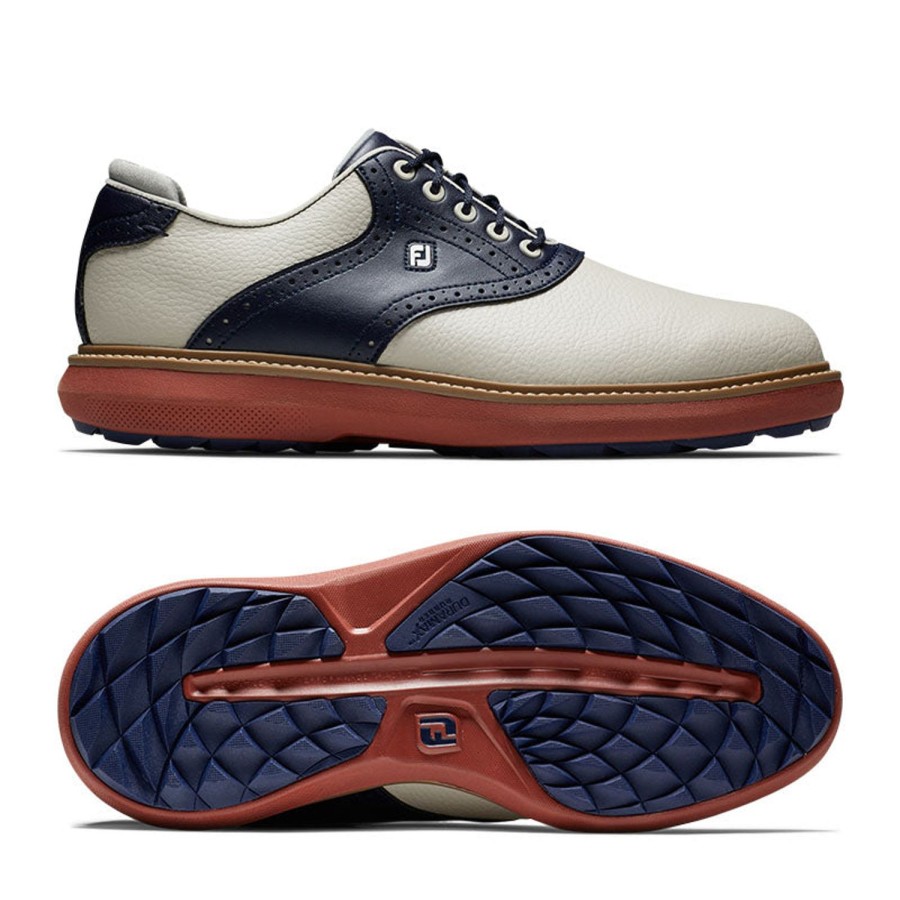 Chaussures FootJoy Chaussures De Golf Homme | Fj Traditions Spikeless Creme/Marine 57925 Homme