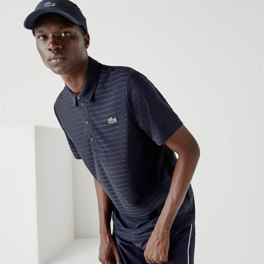 Vetements Lacoste Polos | Polo Respirant Texture Marine Homme