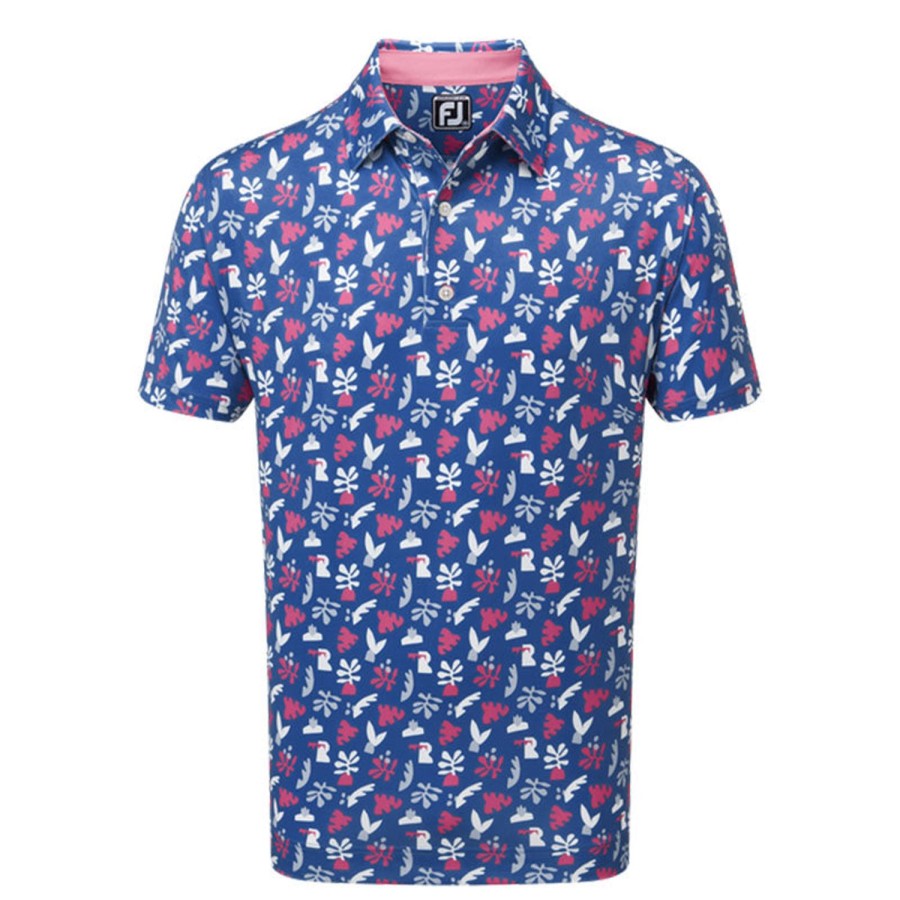 Vetements FootJoy Polos | Polo Homme Imprime Feuilles Blue Pink