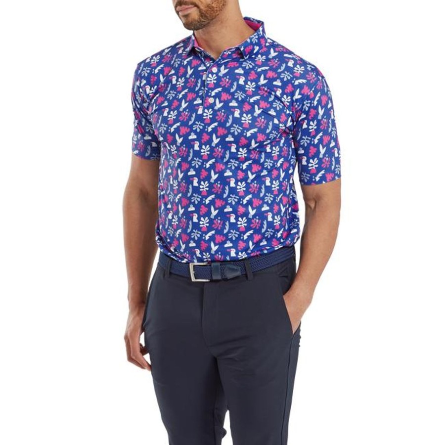 Vetements FootJoy Polos | Polo Homme Imprime Feuilles Blue Pink