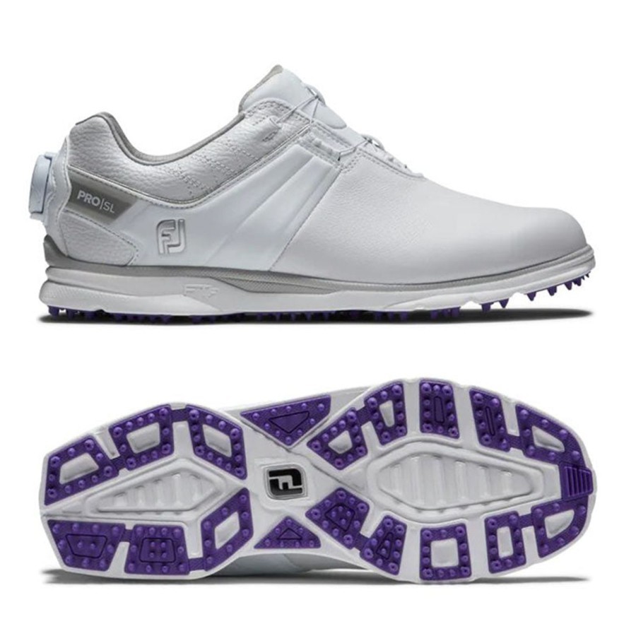 Chaussures FootJoy Chaussures De Golf Femme | Pro Sl Boa 98137 Blanc/Violet Femme