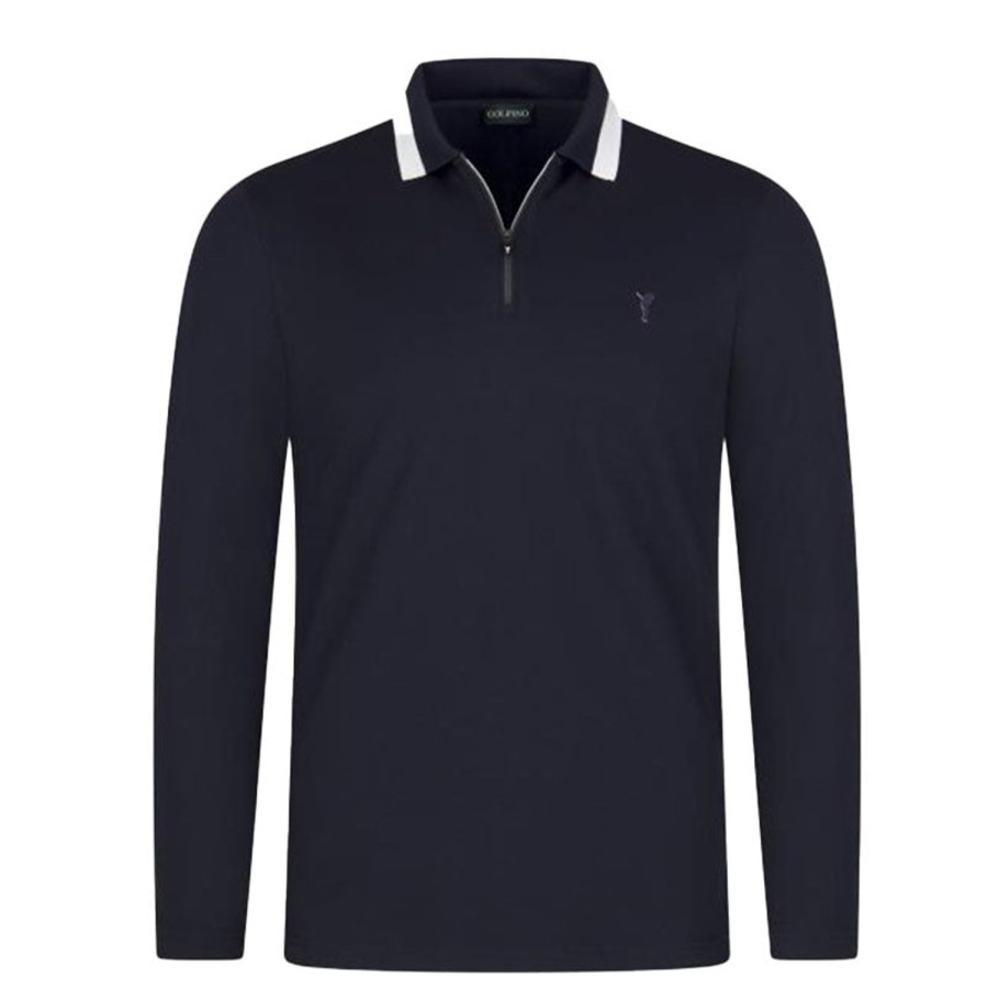 Vetements Golfino Polos | Polo Anti-Uv A Manches Longues Et Pneus Navy Homme