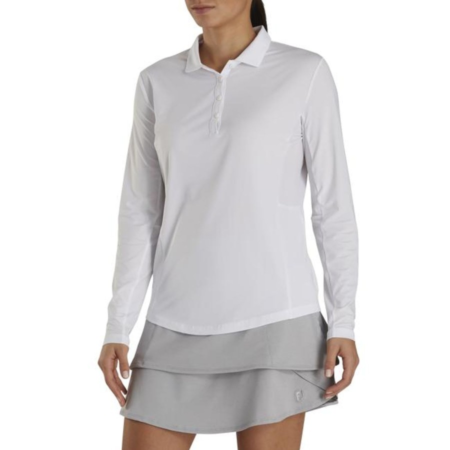 Vetements FootJoy Polos | Polo En Jersey Manches Longues Protection Solaire White Femme