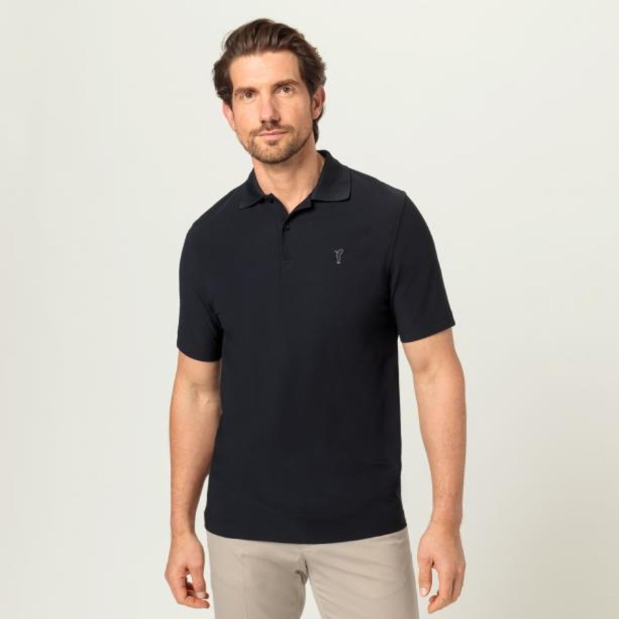 Vetements Golfino Polos | Polo En Tissu Respirant Navy Homme