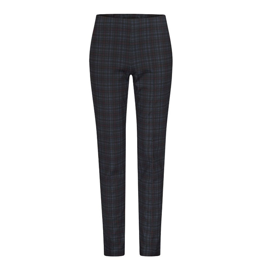 Vetements Golfino Pantalons | Pantalon De Golf Elastique Slim Fit A Carreaux Navy Femme