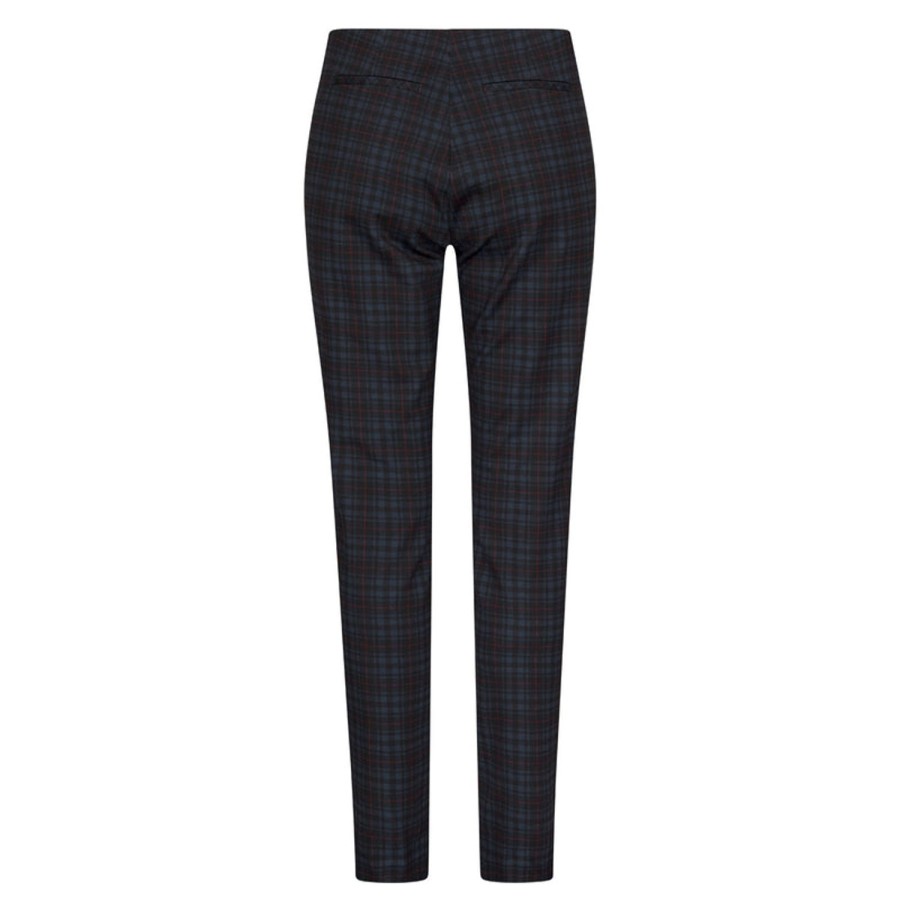 Vetements Golfino Pantalons | Pantalon De Golf Elastique Slim Fit A Carreaux Navy Femme